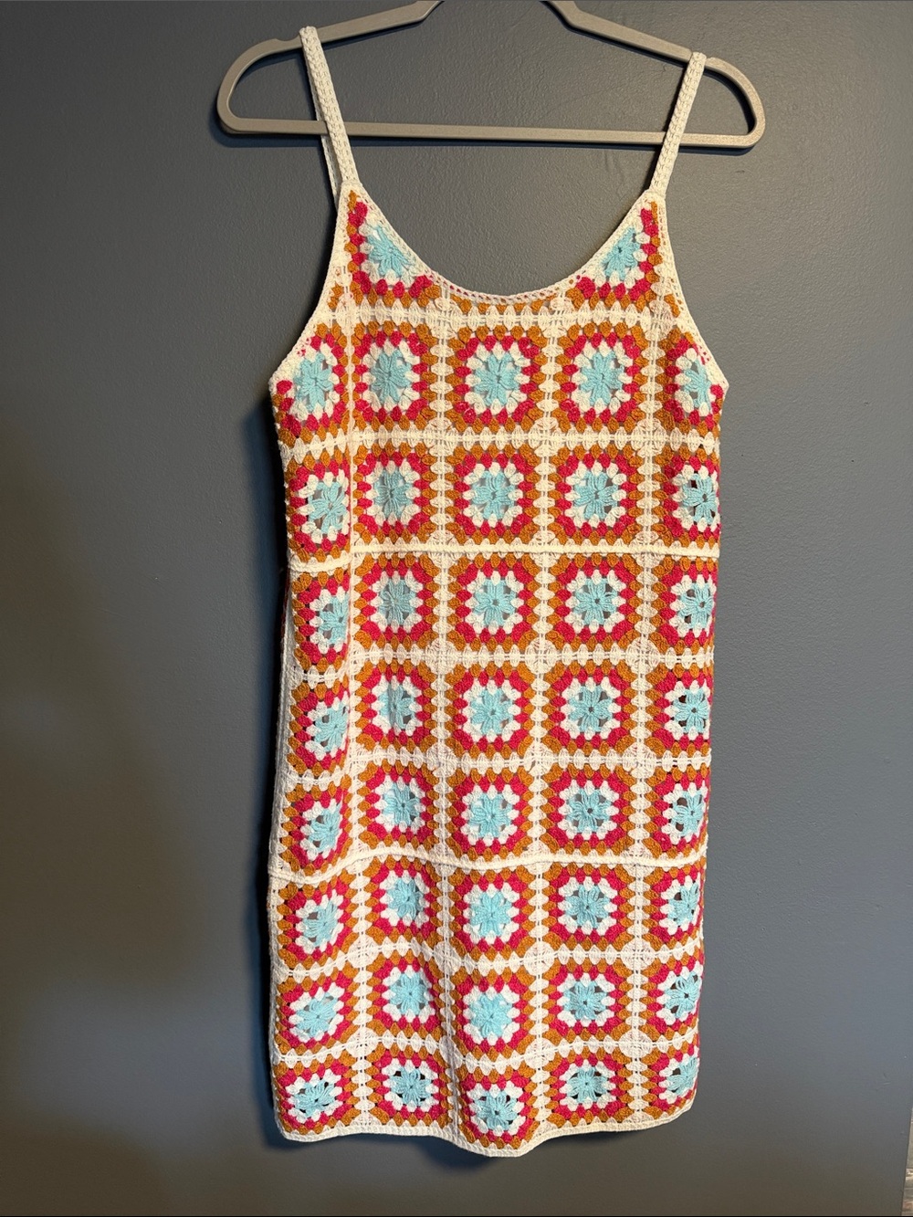 WILLOW AND WIND Granny Square CROCHET Lined DRESS Medium